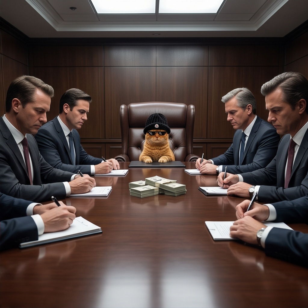 MOMO leading a boardroom meeting with suited executives