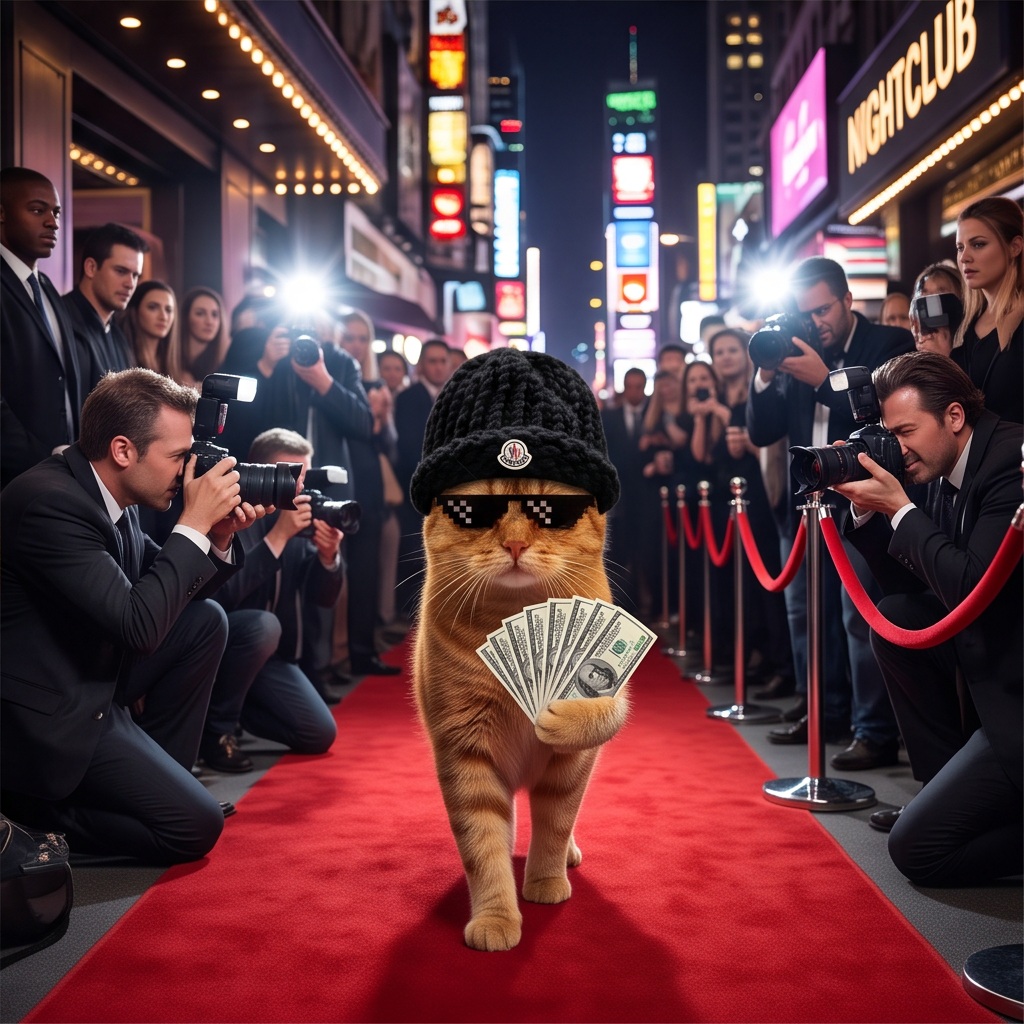 MOMO on a red carpet surrounded by photographers