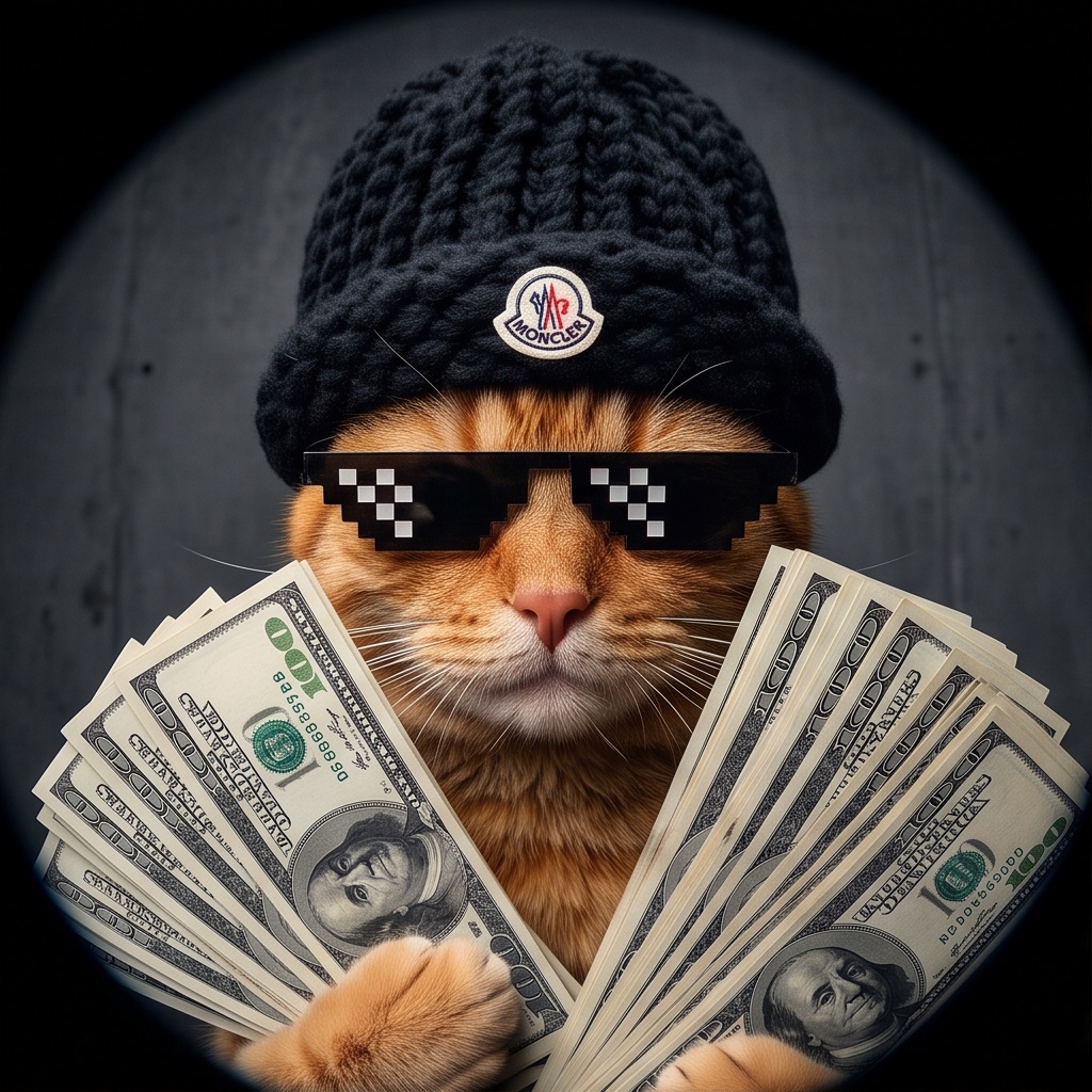MOMO holding two fans of dollar bills in a cinematic close-up